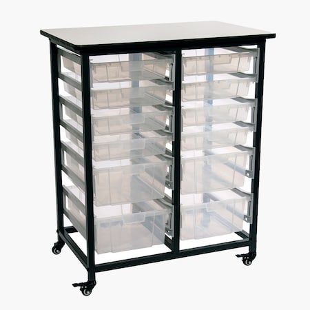 Luxor Mobile Bin Storage Unit - Double Row with Large and Small Clear Bins MBS-DR-8S4L-CL